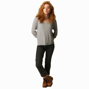 Magaschoni High-Low Back Button Styling Gray Textured Sweater, Size Small